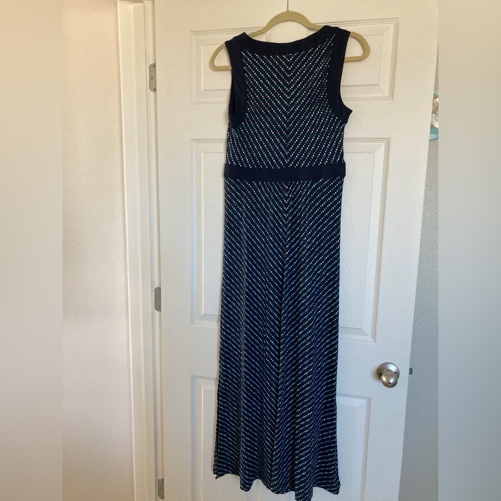 Lands End navy blue print maxi dress.